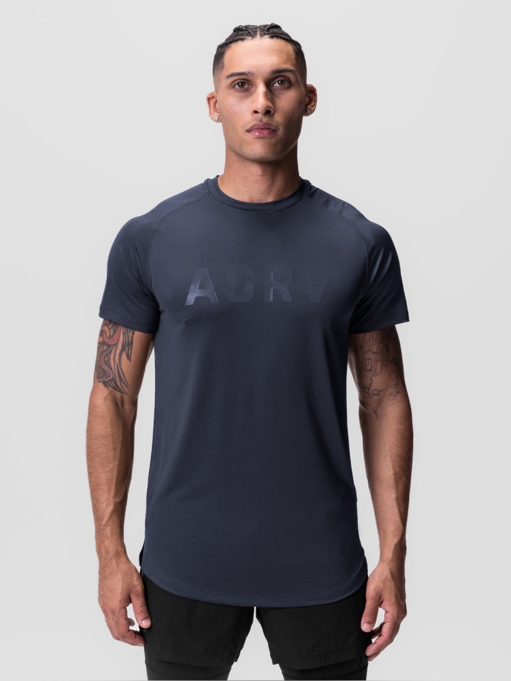 ASRV Men's Short Sleeve Logo Tee in Dark Charcoal